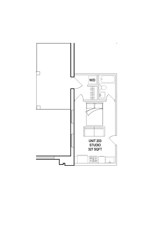 Floor plan for studio, 1 bath, 327 sqft